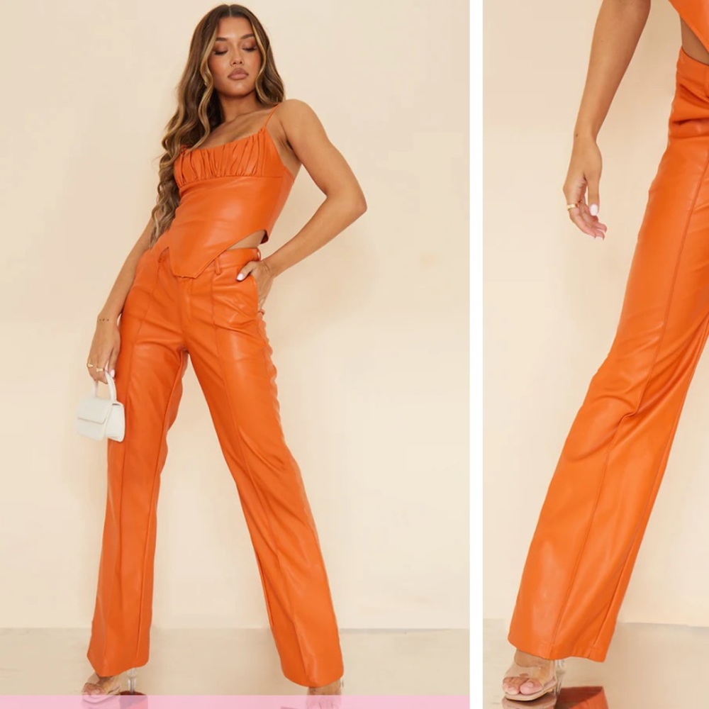 Plt faux leather orange pants only